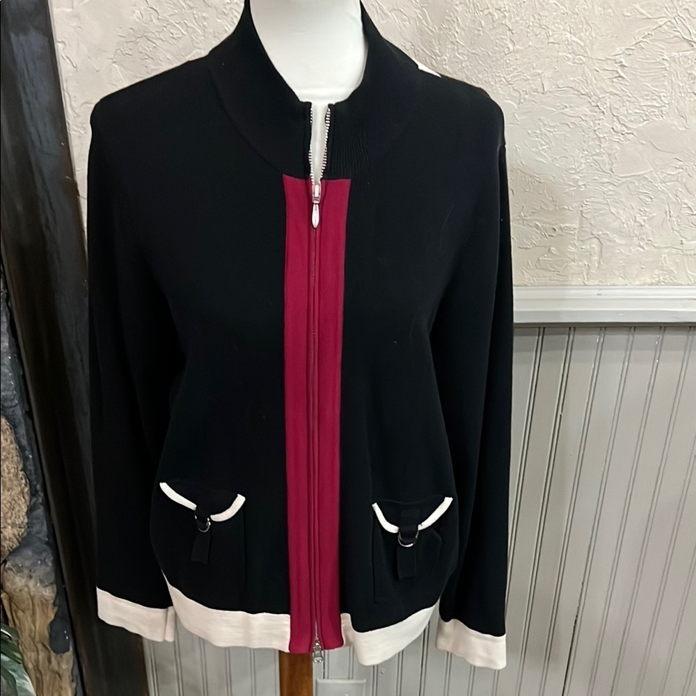 Christopher & Banks Black and Red Bomber Jacket with Standing Collar